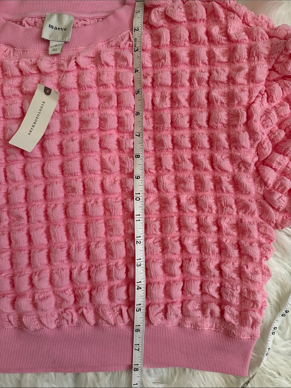 Maeve by Anthropologie NWT Pink Textured Puff Sleeve Crop Top Size Small - Picture 6 of 7